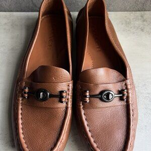 Coach turnlock Crossby driver moccasins flat shoes size 7.5 Saddle Leather Brow